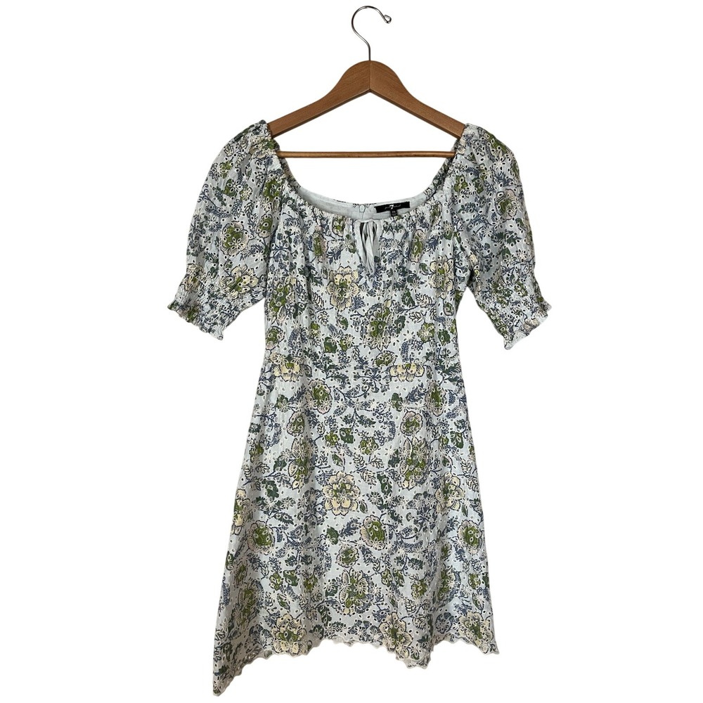 7 For‎ All Mankind Spring Garden Eyelet Puff Sleeve Fit & Flare Cotton Dress, XS